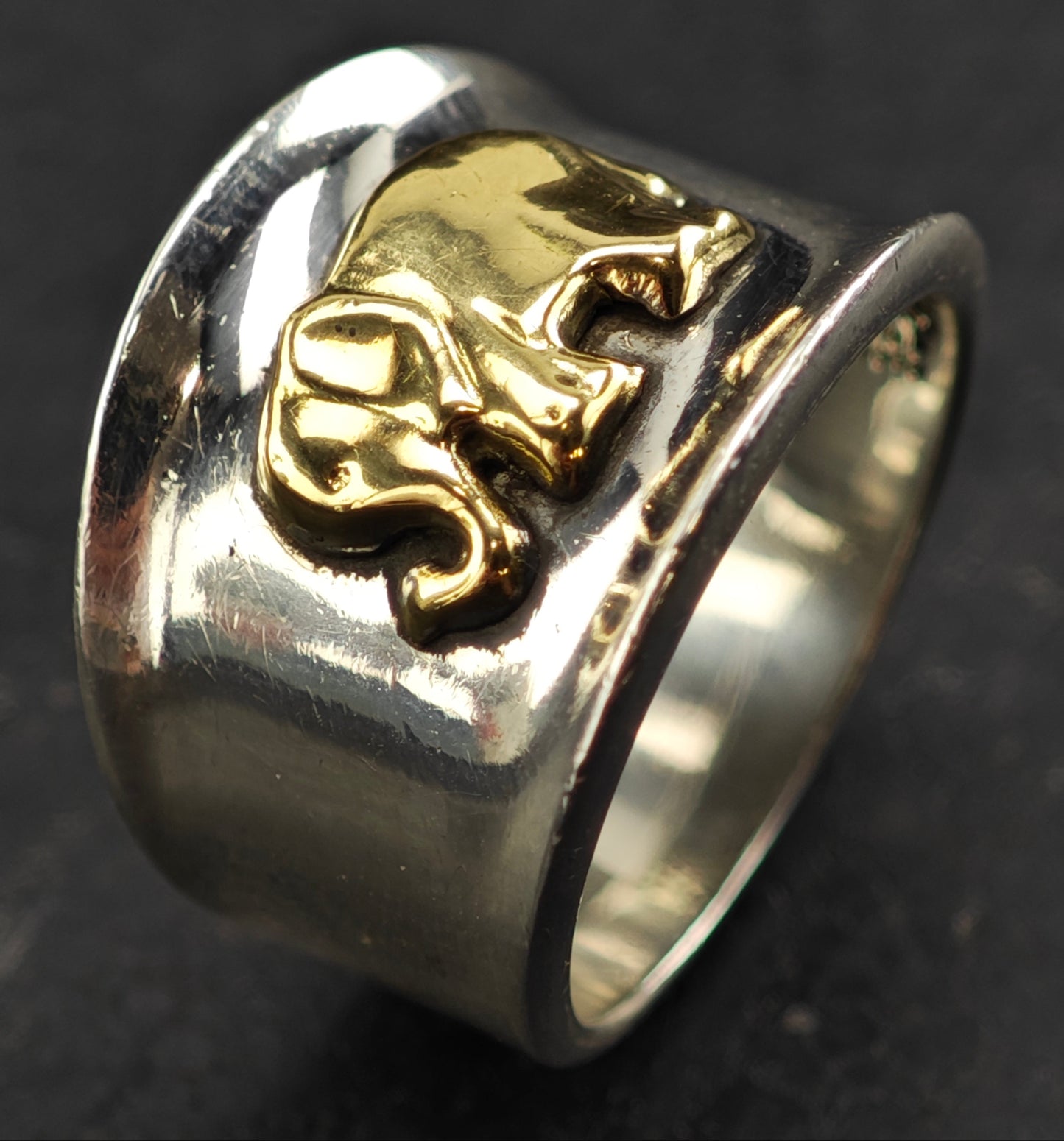 18K Gold Elephant Band Ring Sterling Silver Sz 8