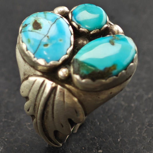 AS IS, Native American Multistone Turquoise Ring Sterling Silver Sz 11 R6401