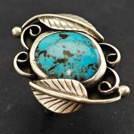 Sw Leaf Turquoise Ring Sterling Silver Sz 7 R6402