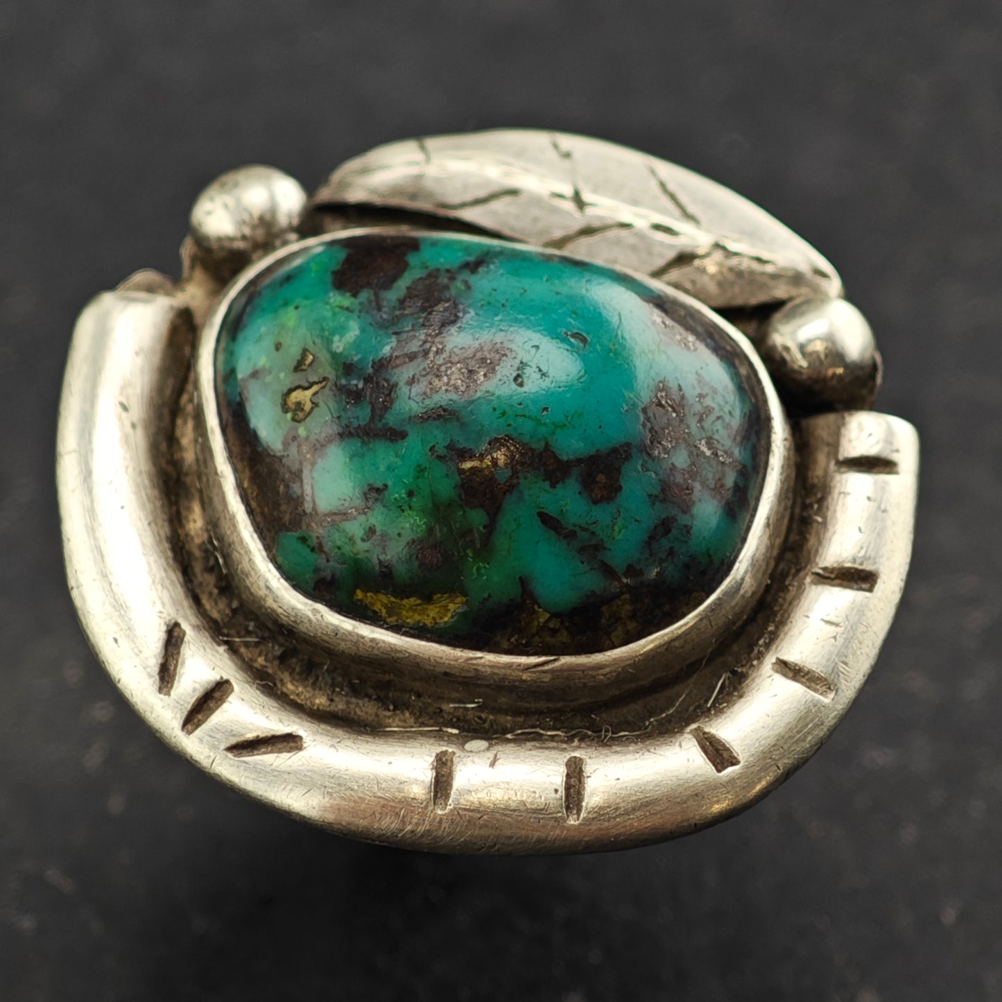 Sw Turquoise Leaf Stamped Ring Sterling Silver Sz 8 1/2 R6403
