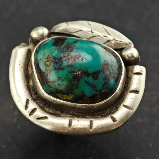 Sw Turquoise Leaf Stamped Ring Sterling Silver Sz 8 1/2 R6403