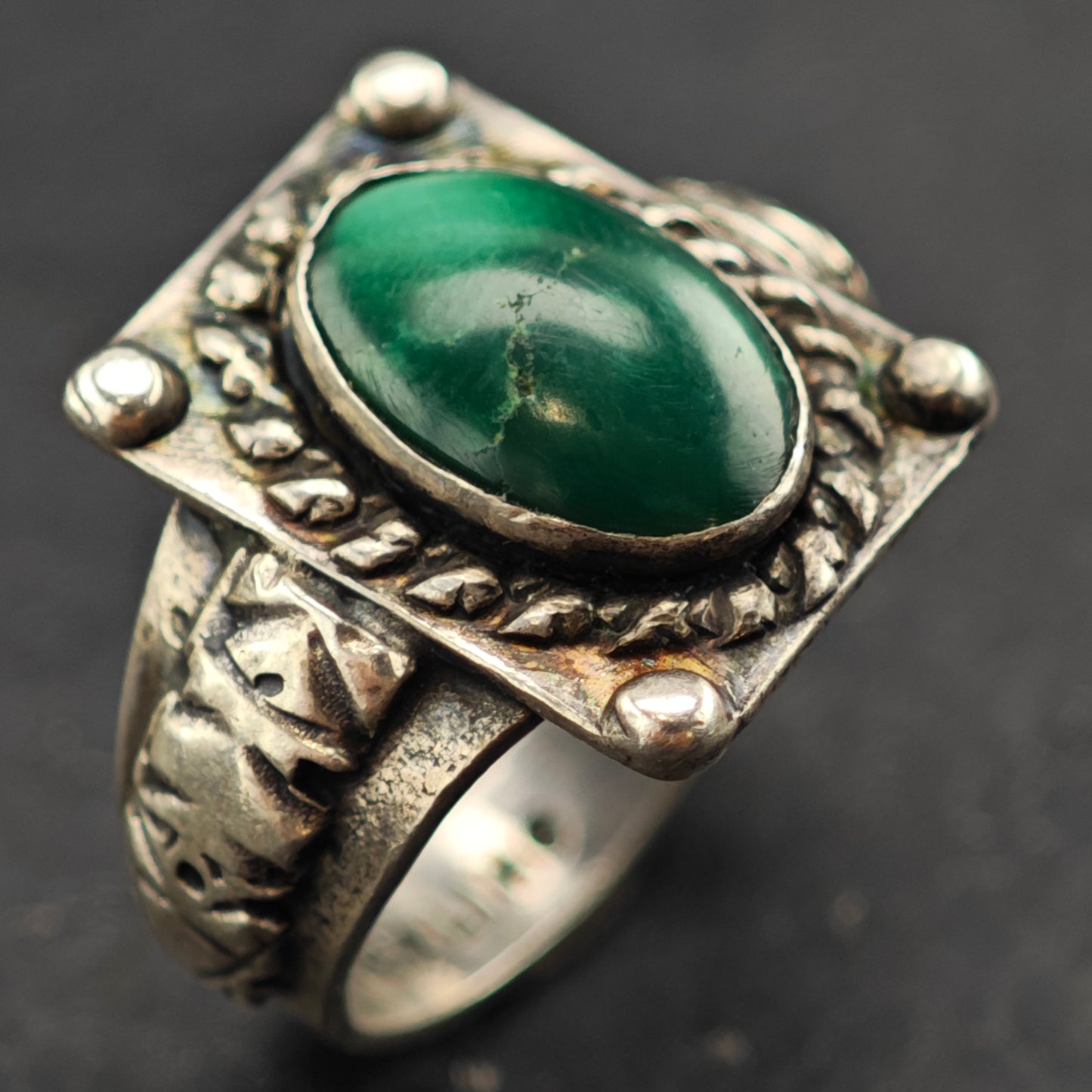 Fred Harvey Era Green Turquoise Ring Sterling Silver Sz 7 R6405