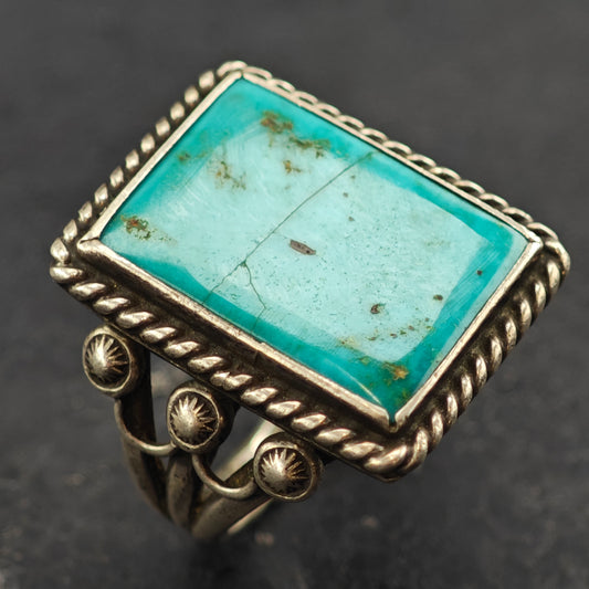Antique Navajo Guild Blue Gem Turquoise Ring Sterling Silver Sz 7 R6406