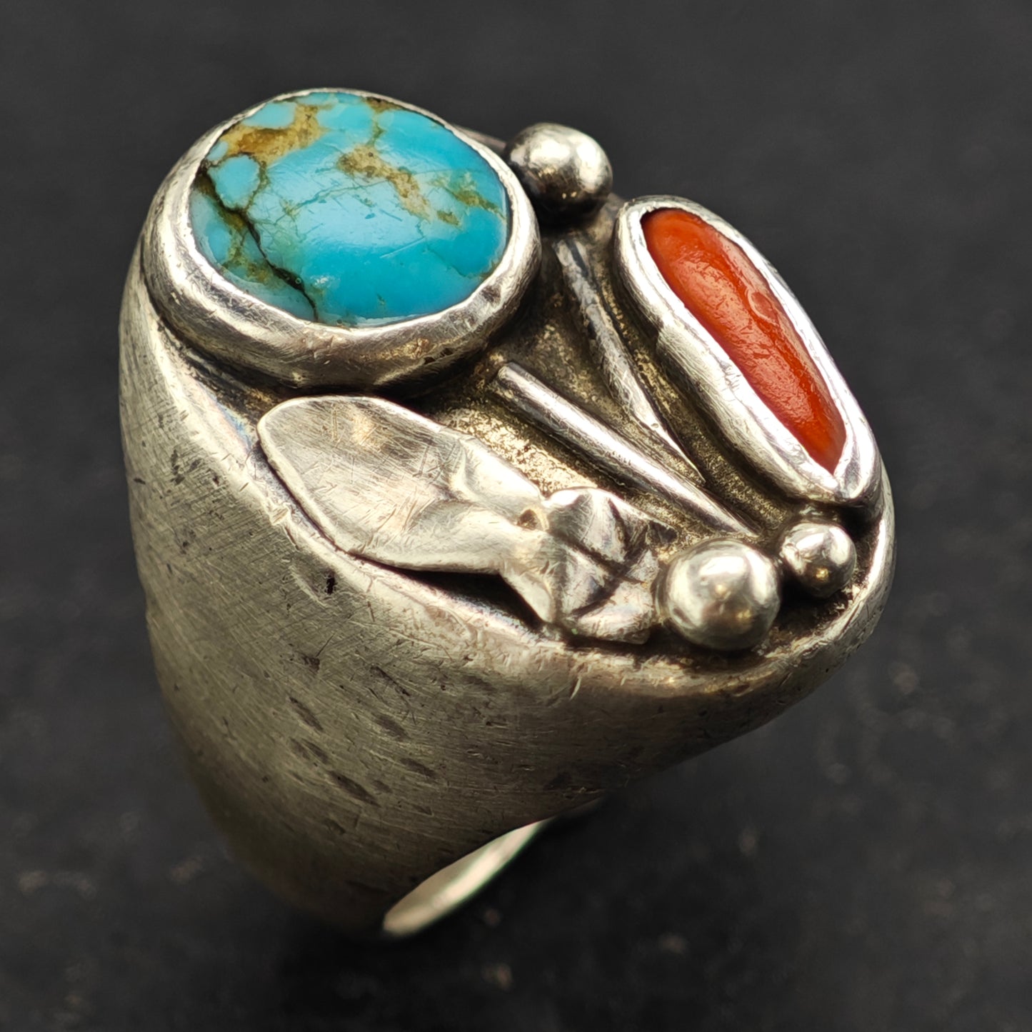 Sw Abstract Turquoise Coral Ring Sterling Silver Sz 9 1/2 R6410