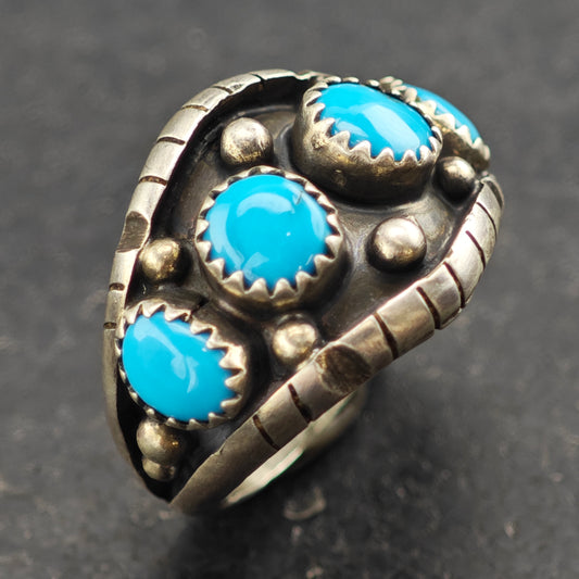 Native American Turquoise Band Ring Sterling Silver Sz 8 1/2 R6415