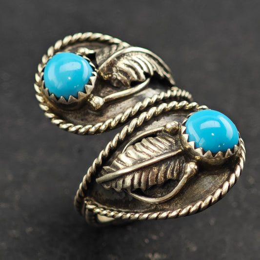 Sw Sleeping Beauty Turquoise Leaf Wrap Ring Sterling Silver Sz 7 1/2 R6420
