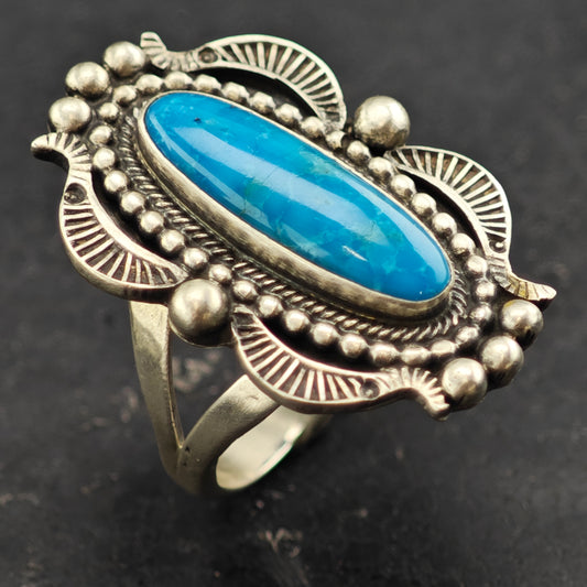 Running Bear Oval Turquoise Ring Sterling Silver Sz 8 1/2 R6421