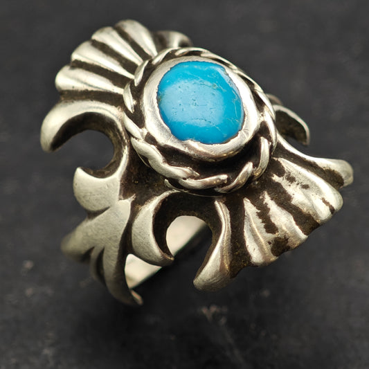 Sw Cast Round Turquoise Ring Sterling Silver Sz 8 R6426