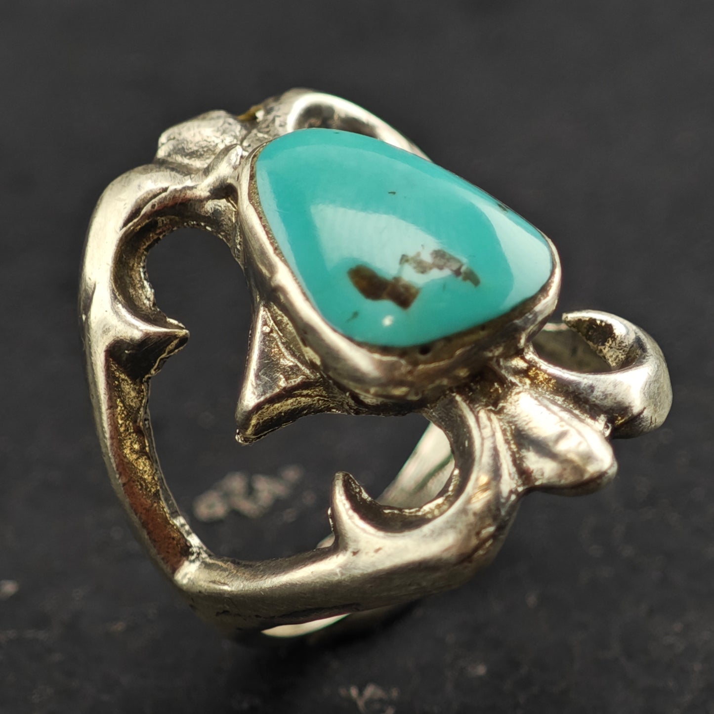 Native American Tufa Cast Turquoise Ring Sterling Silver Sz 8 R6429