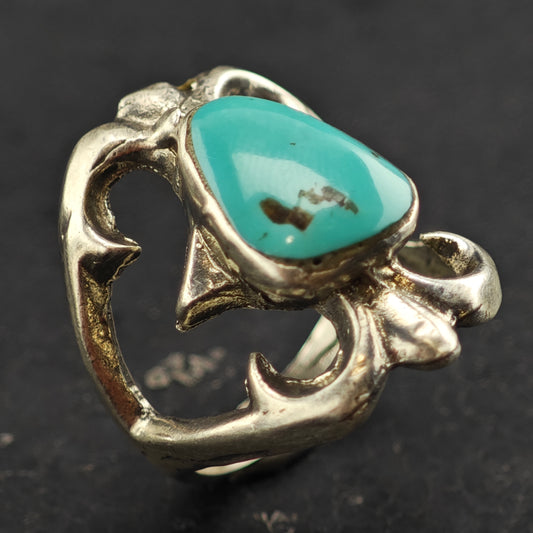 Native American Tufa Cast Turquoise Ring Sterling Silver Sz 8 R6429