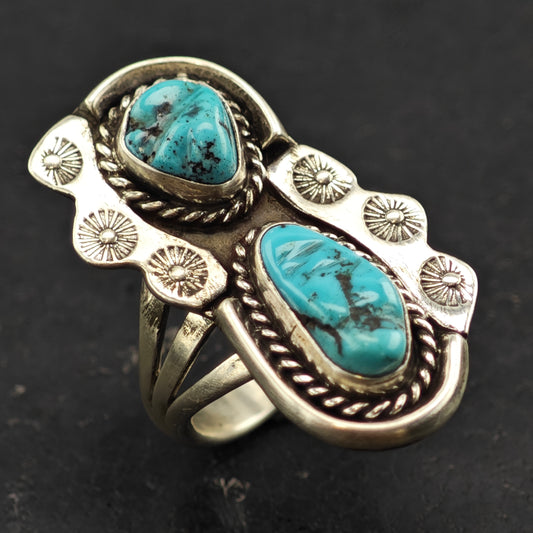 Sw Turquoise Stamped Sun Design Ring Sterling Silver Sz 7 R6444