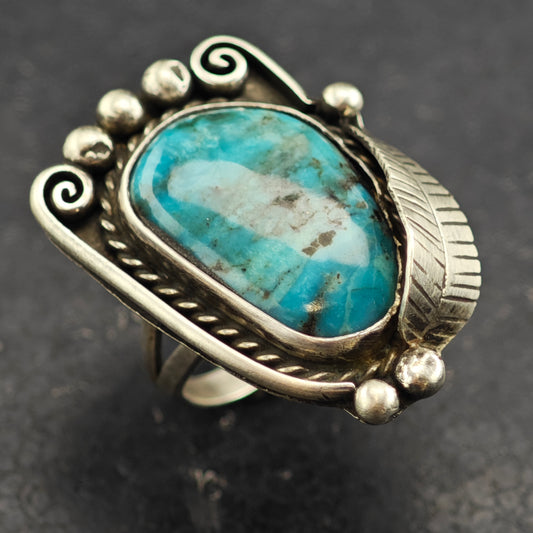 Native American Turquoise Ring Sterling Silver Sz 7 R6433