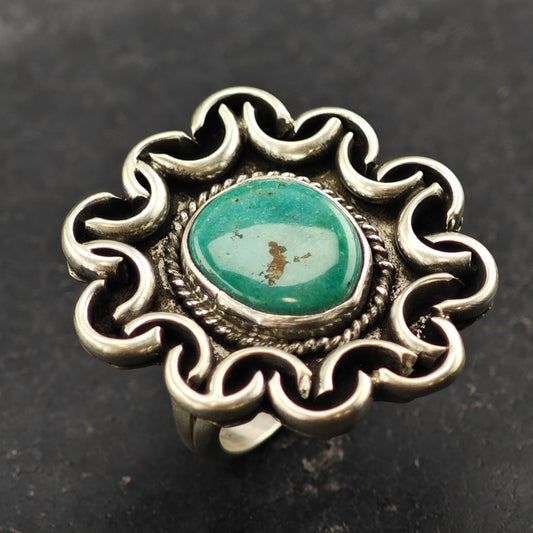 Large Native American Turquoise Ring Sterling Silver Sz 8 1/2 R6435