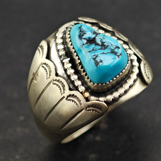 Native American Teardrop Turquoise Ring Sterling Silver Sz 10 1/2 R6436