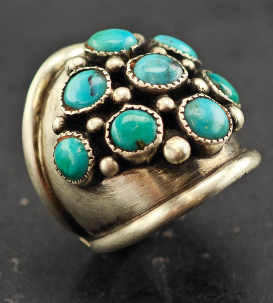 Vintage Native American Turquoise Cluster Ring Sterling Silver Sz 4 1/2 R6438