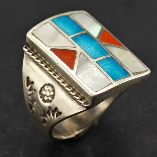 Native American Inlay Ring Sterling Silver Sz 10 1/2 R6452