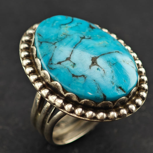 Native American Ceremonial Turquoise Ring Sterling Silver Sz 6 1/2 R6457