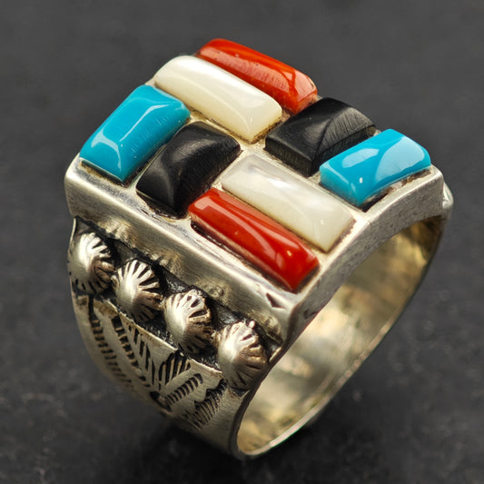 Cobblestone Inlay Ring Sterling Silver Sz 10 R6458