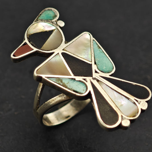 Zuni Inlay Bird Ring Sterling Silver Sz 6 1/2 R6461