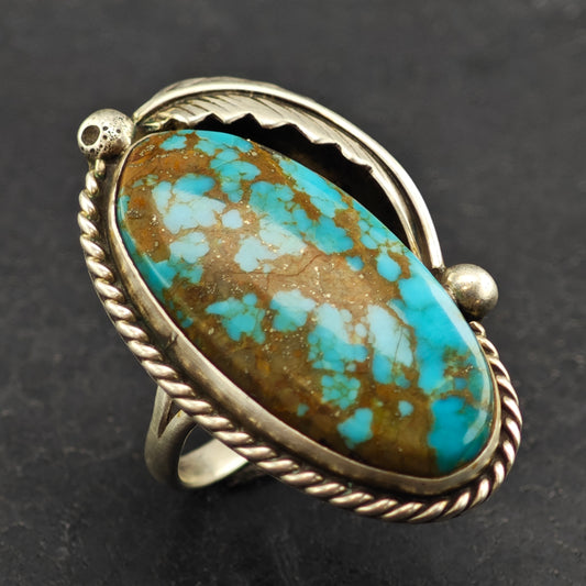 Large Native American Spiderweb Turquoise Ring Sterling Silver Sz 8 R6464