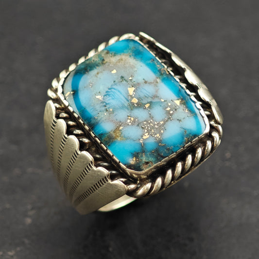 Sw Rectangular Turquoise Ring Sterling Silver Sz 8 1/2 R6465
