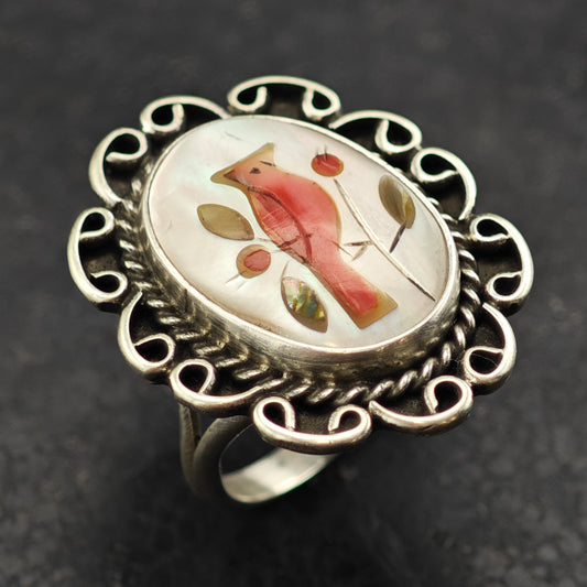 Native American Cardinal Ring Sterling Silver Sz 6 1/2 R6467