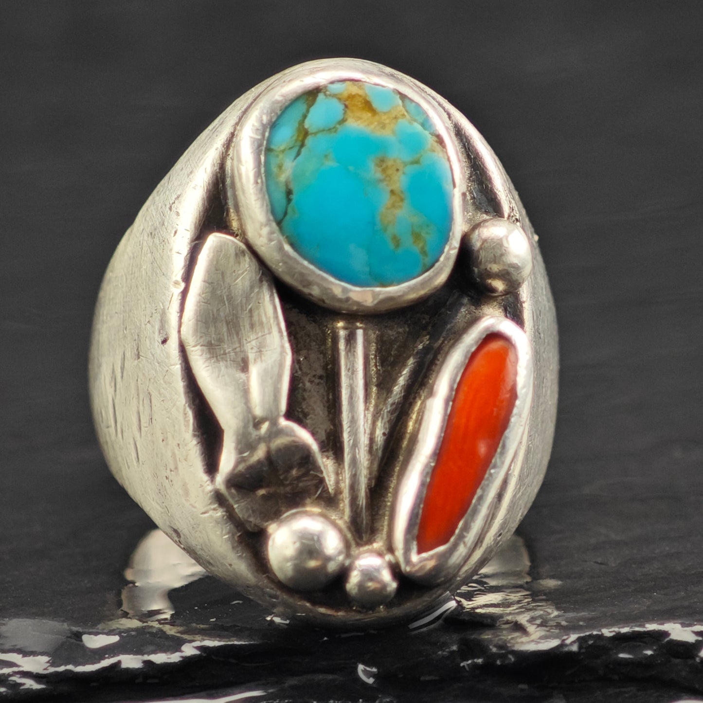 Sw Abstract Turquoise Coral Ring Sterling Silver Sz 9 1/2 R6410