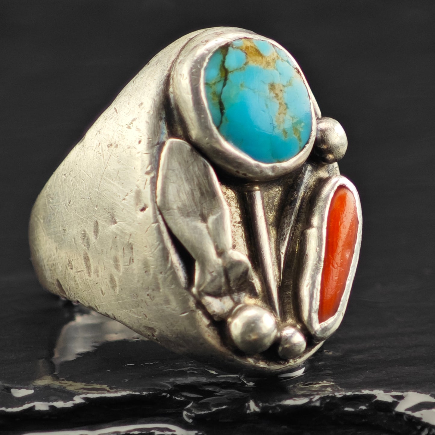 Sw Abstract Turquoise Coral Ring Sterling Silver Sz 9 1/2 R6410
