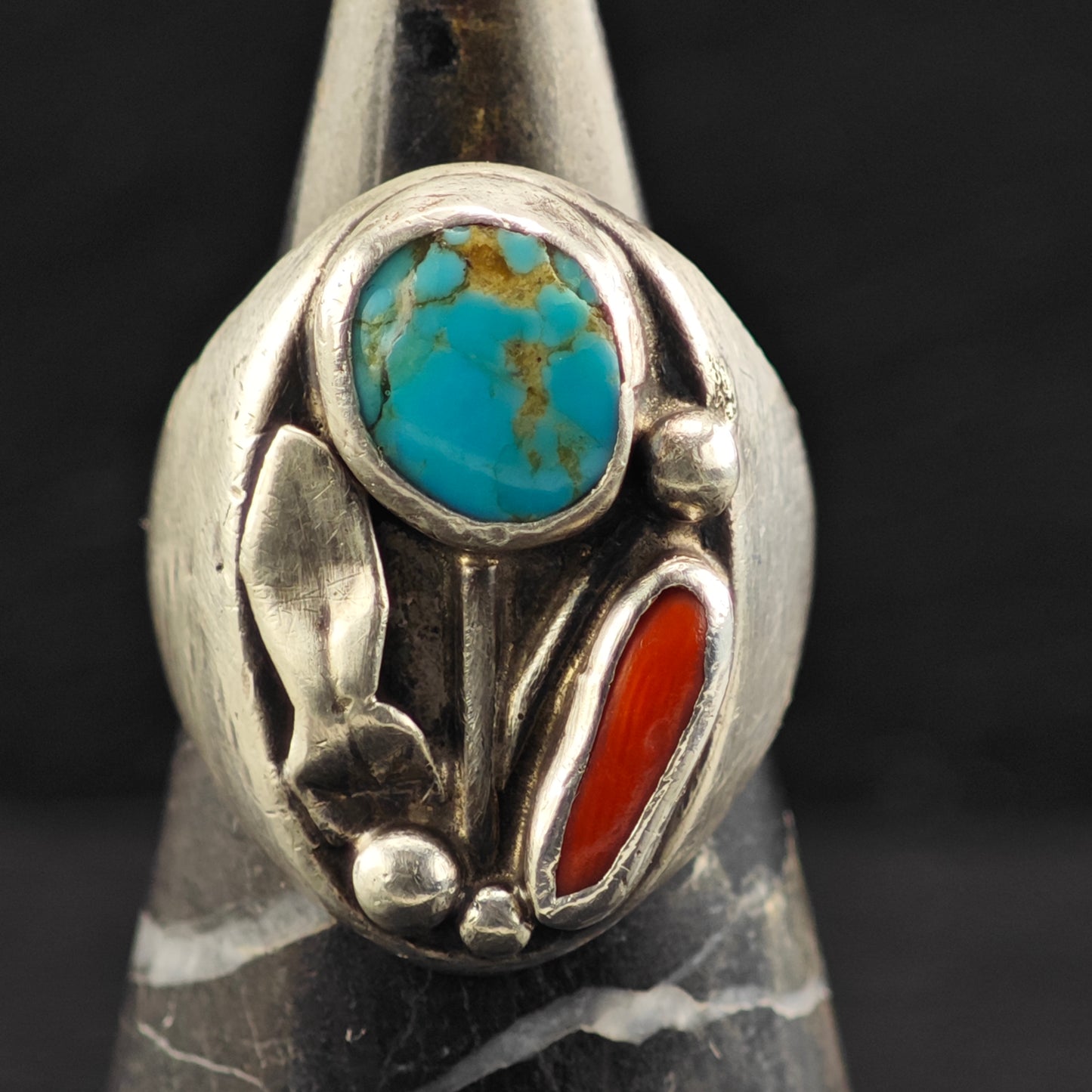Sw Abstract Turquoise Coral Ring Sterling Silver Sz 9 1/2 R6410