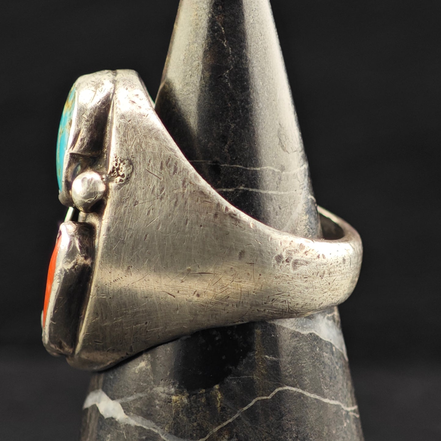 Sw Abstract Turquoise Coral Ring Sterling Silver Sz 9 1/2 R6410