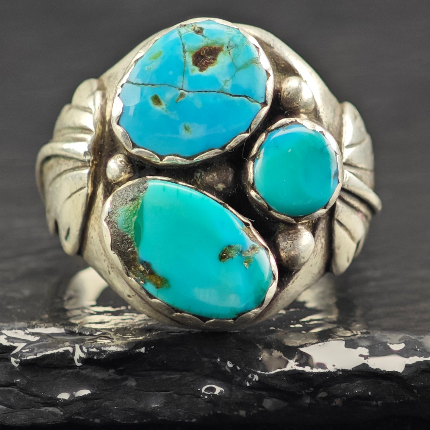 AS IS, Native American Multistone Turquoise Ring Sterling Silver Sz 11 R6401