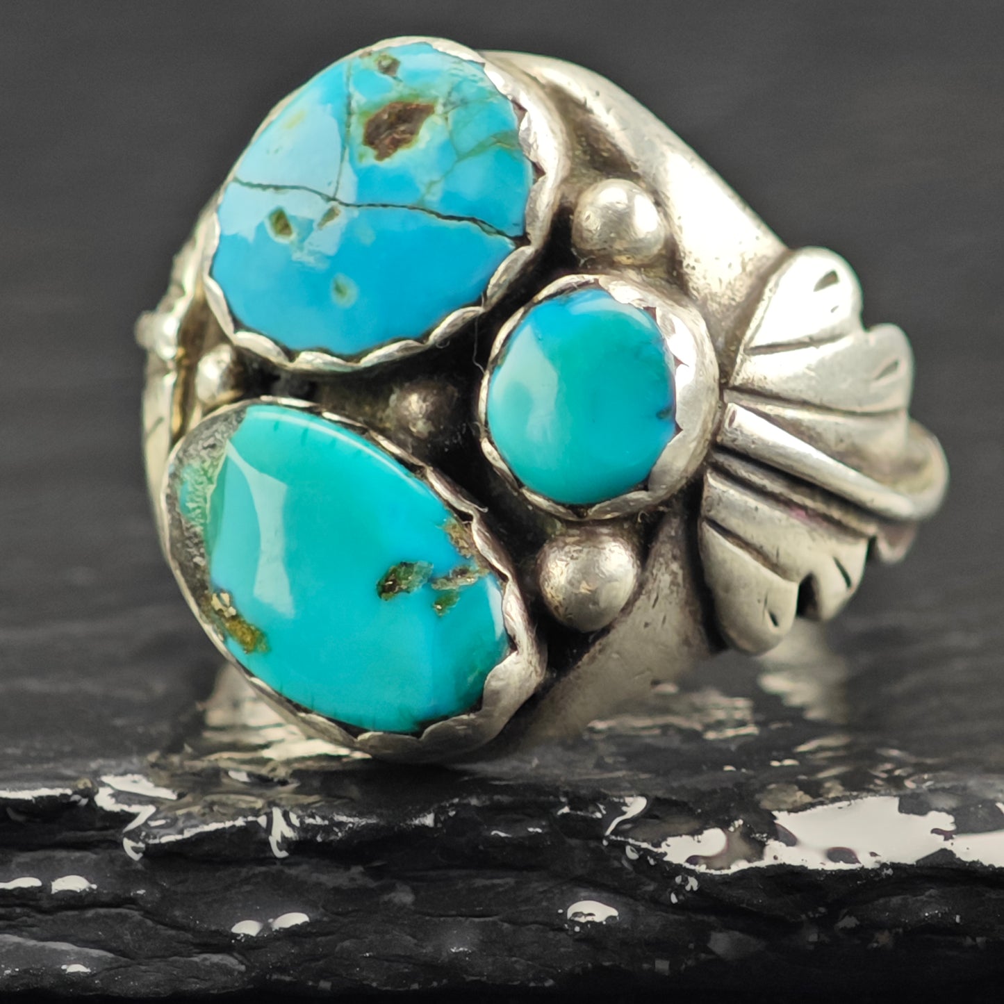 AS IS, Native American Multistone Turquoise Ring Sterling Silver Sz 11 R6401