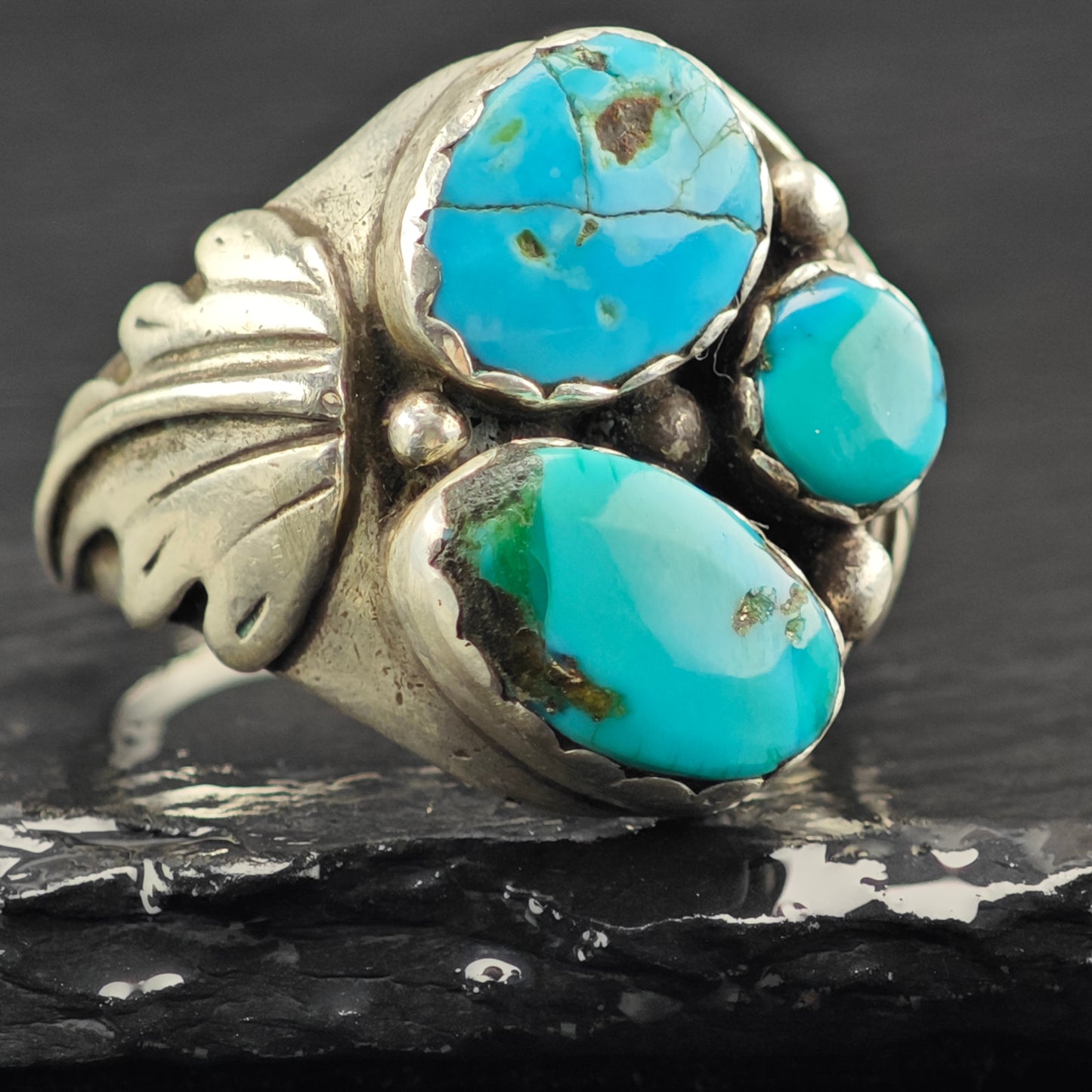 AS IS, Native American Multistone Turquoise Ring Sterling Silver Sz 11 R6401
