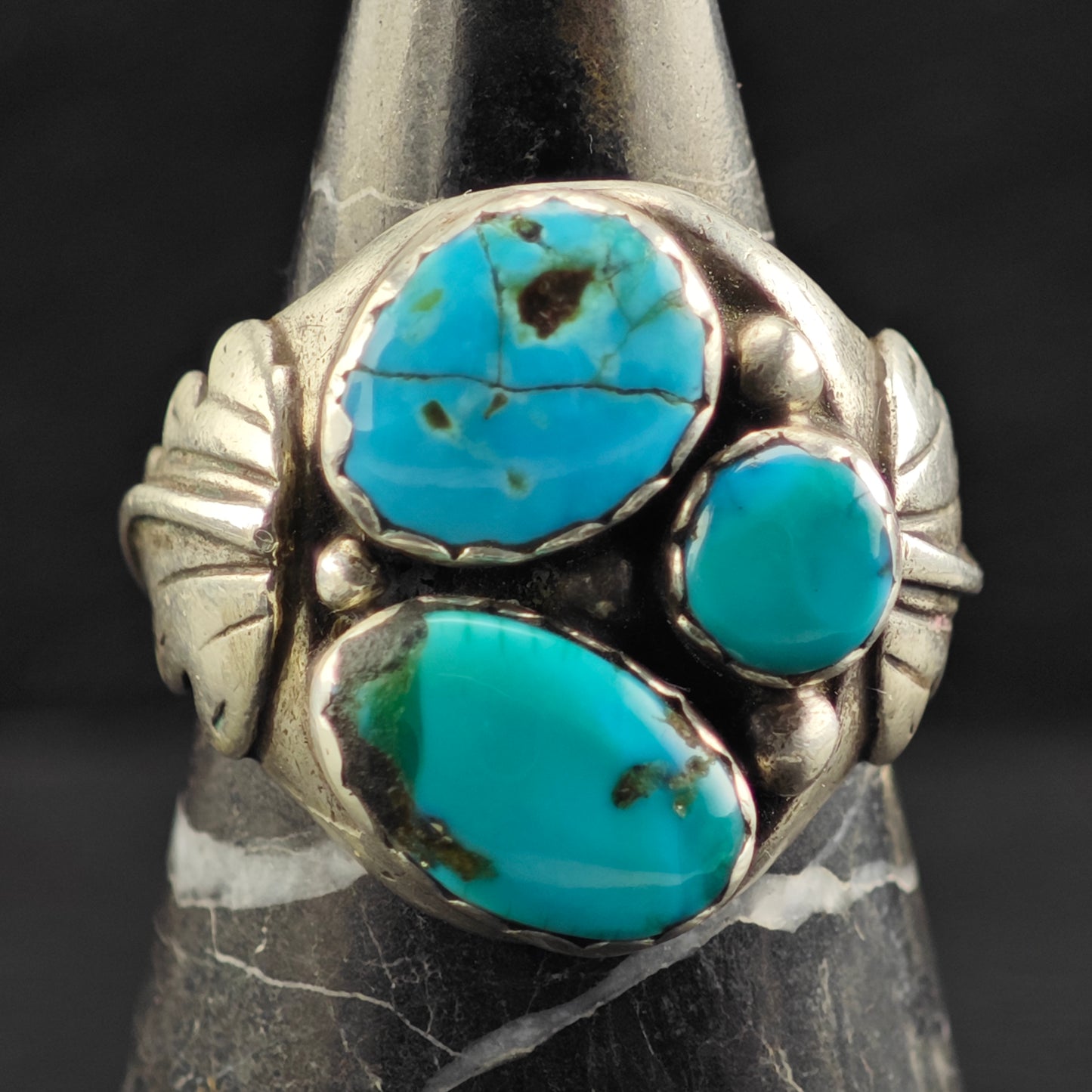 AS IS, Native American Multistone Turquoise Ring Sterling Silver Sz 11 R6401