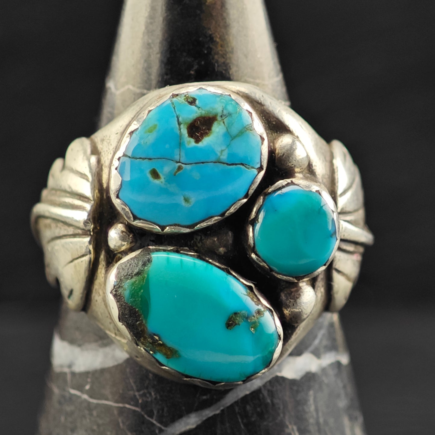 AS IS, Native American Multistone Turquoise Ring Sterling Silver Sz 11 R6401