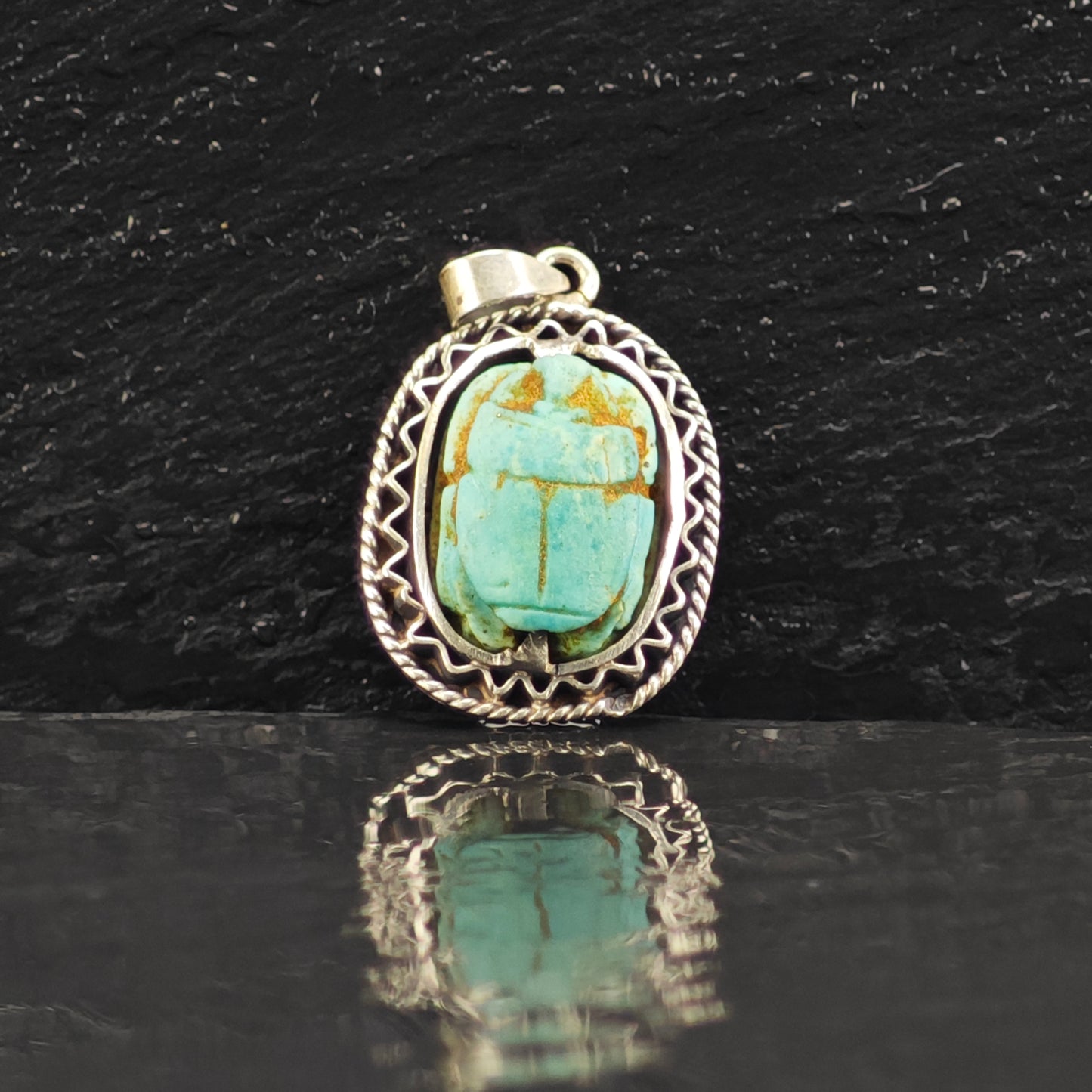 Egyptian Scarab Pendant Sterling Silver