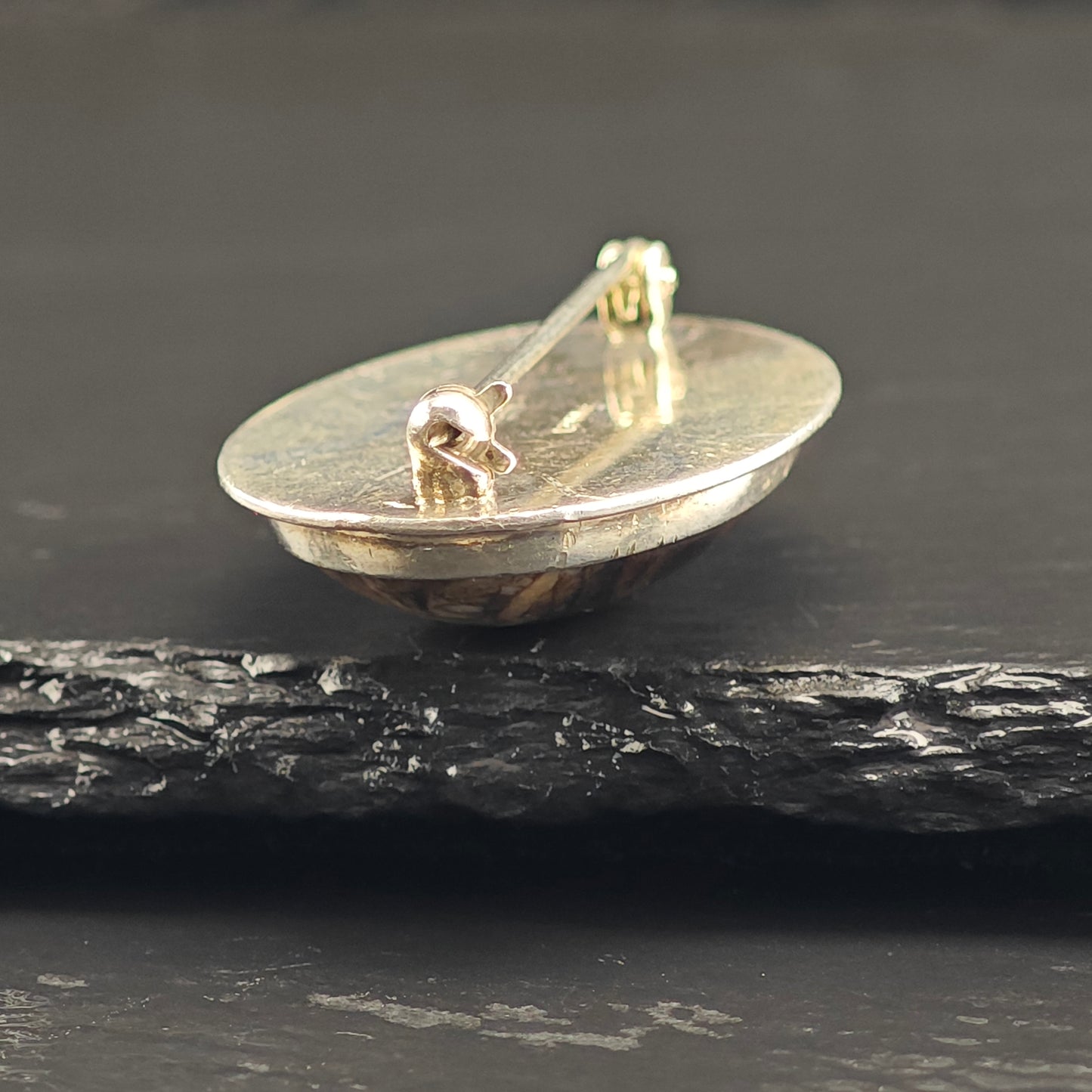 Artist Oval Brown Gemstone, Sterling Silver Brooch B2205
