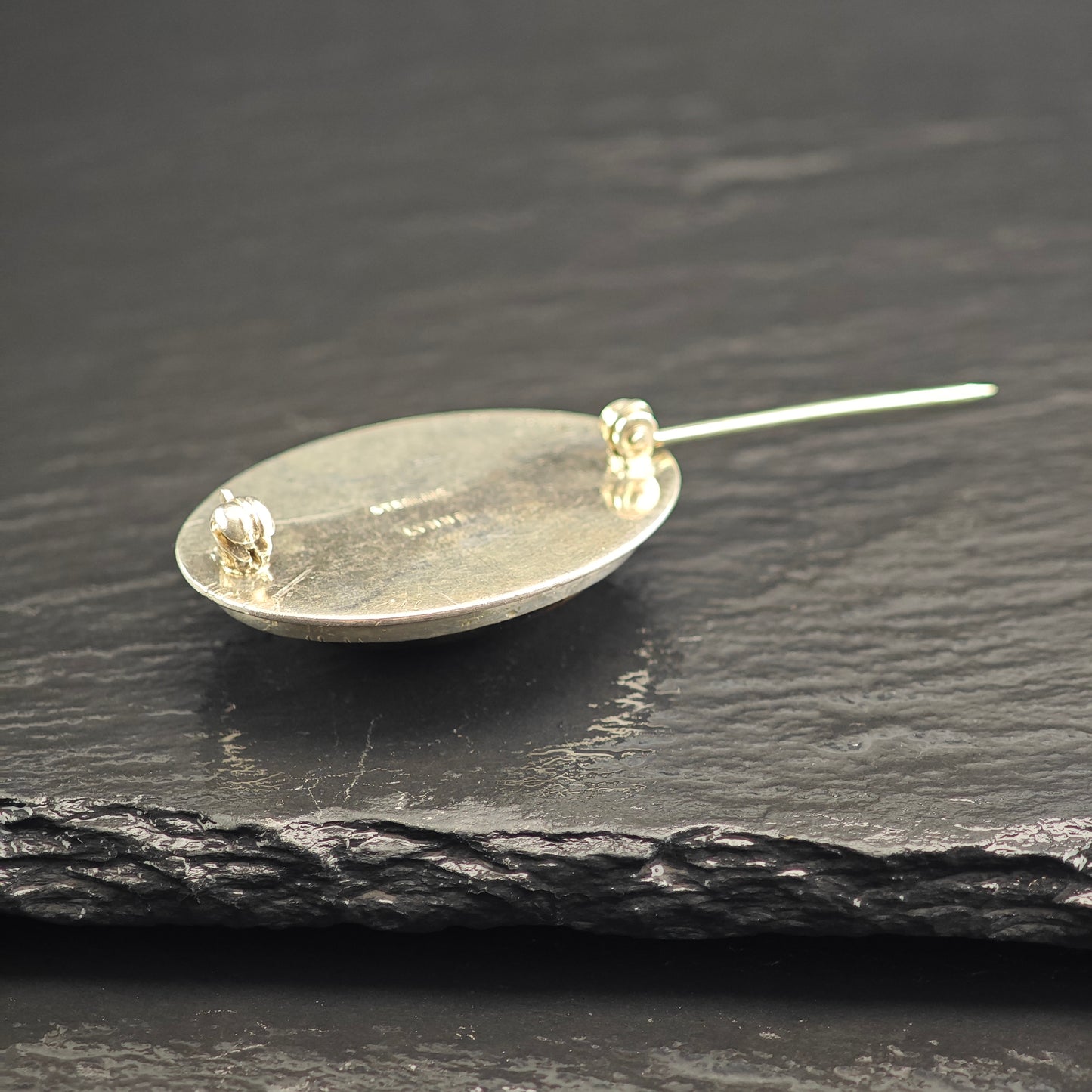 Artist Oval Brown Gemstone, Sterling Silver Brooch B2205