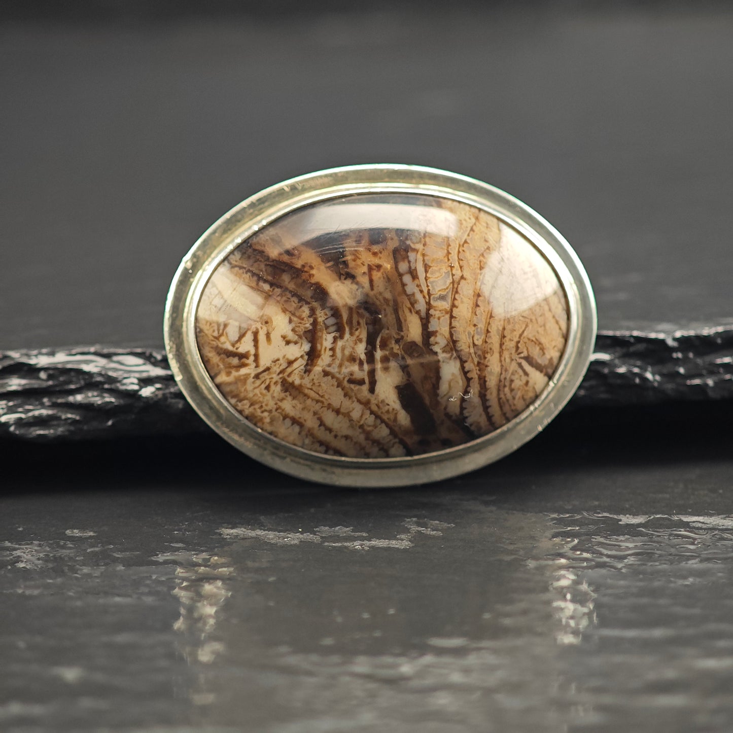 Artist Oval Brown Gemstone, Sterling Silver Brooch B2205