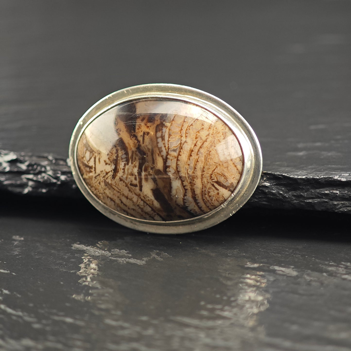 Artist Oval Brown Gemstone, Sterling Silver Brooch B2205