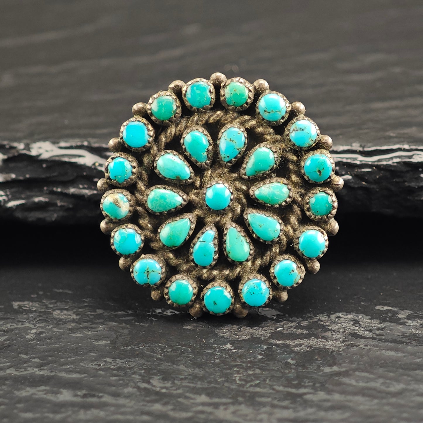 Zuni, Native American Turquoise Cluster Sterling Silver Brooch B2208