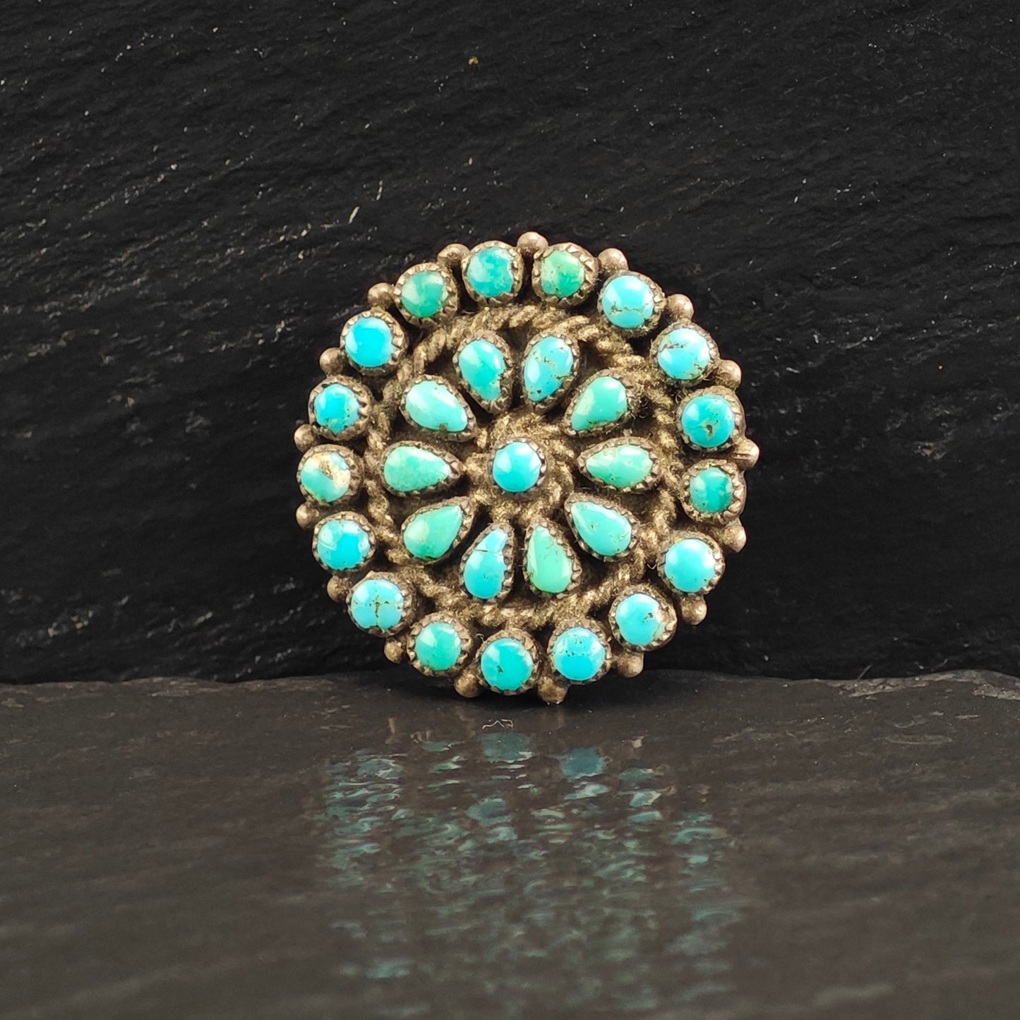 Zuni, Native American Turquoise Cluster Sterling Silver Brooch B2208