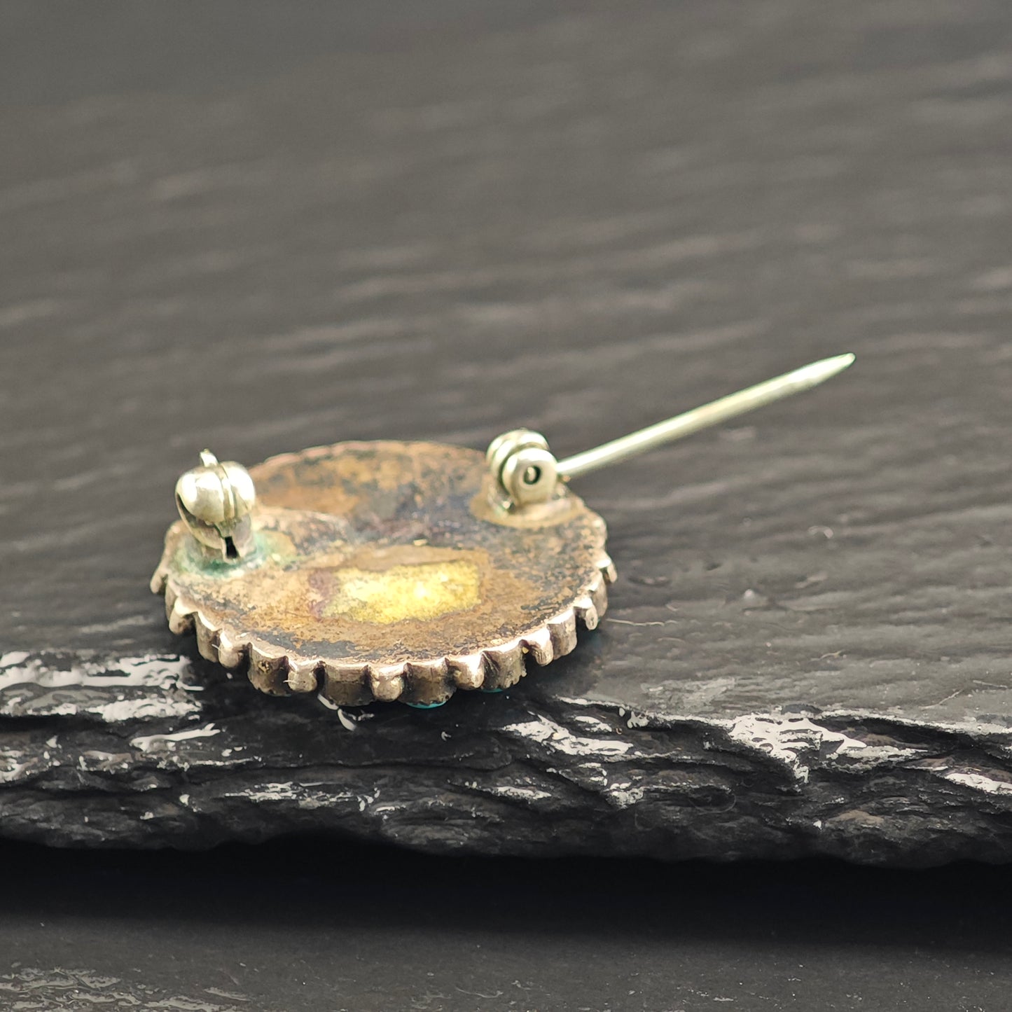 Zuni, Native American Turquoise Cluster Sterling Silver Brooch B2208
