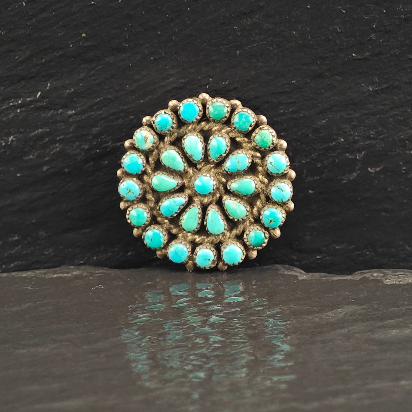 Zuni, Native American Turquoise Cluster Sterling Silver Brooch B2208