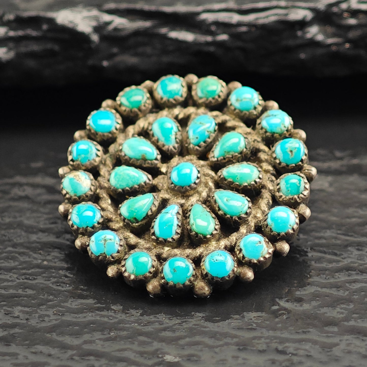 Zuni, Native American Turquoise Cluster Sterling Silver Brooch B2208