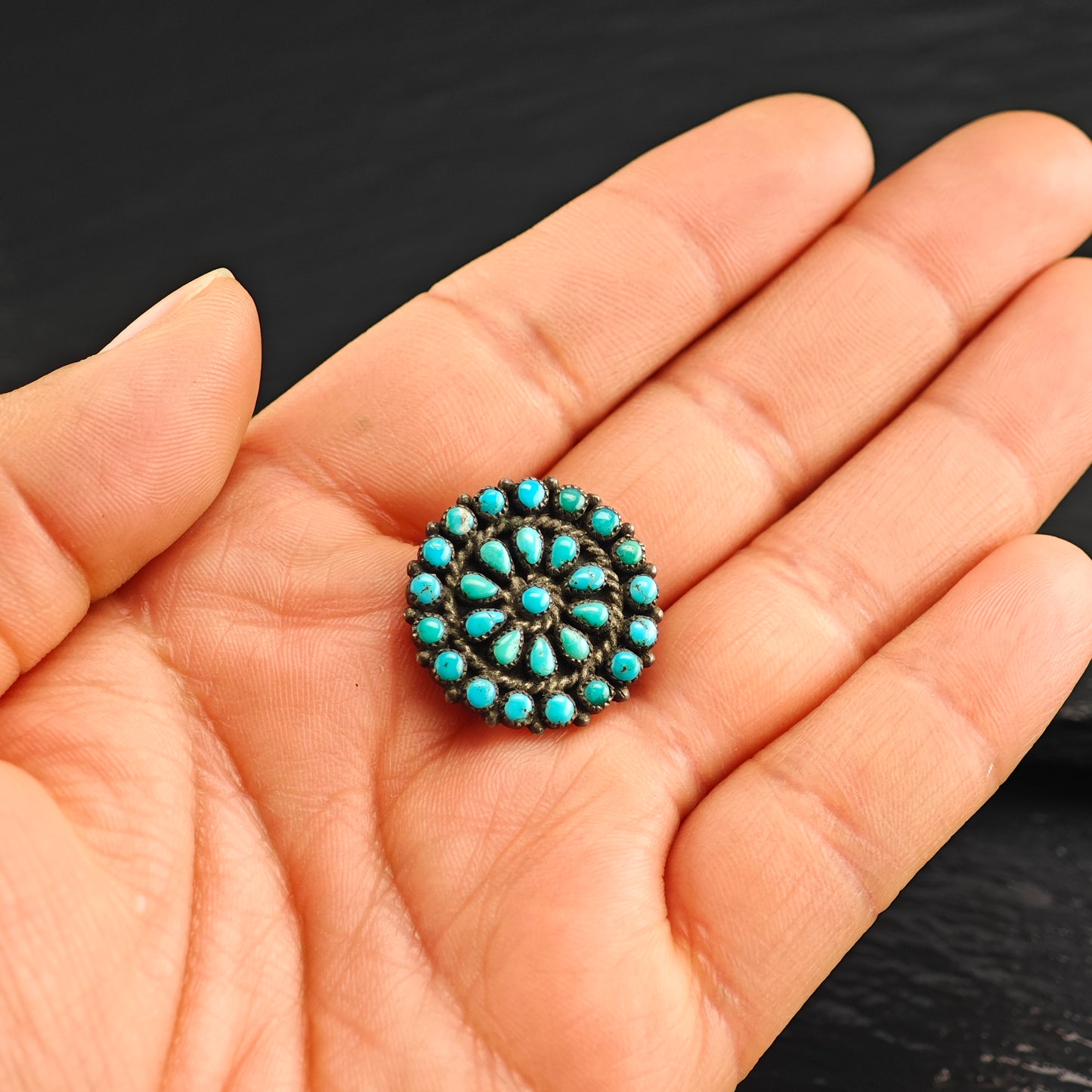 Zuni, Native American Turquoise Cluster Sterling Silver Brooch B2208