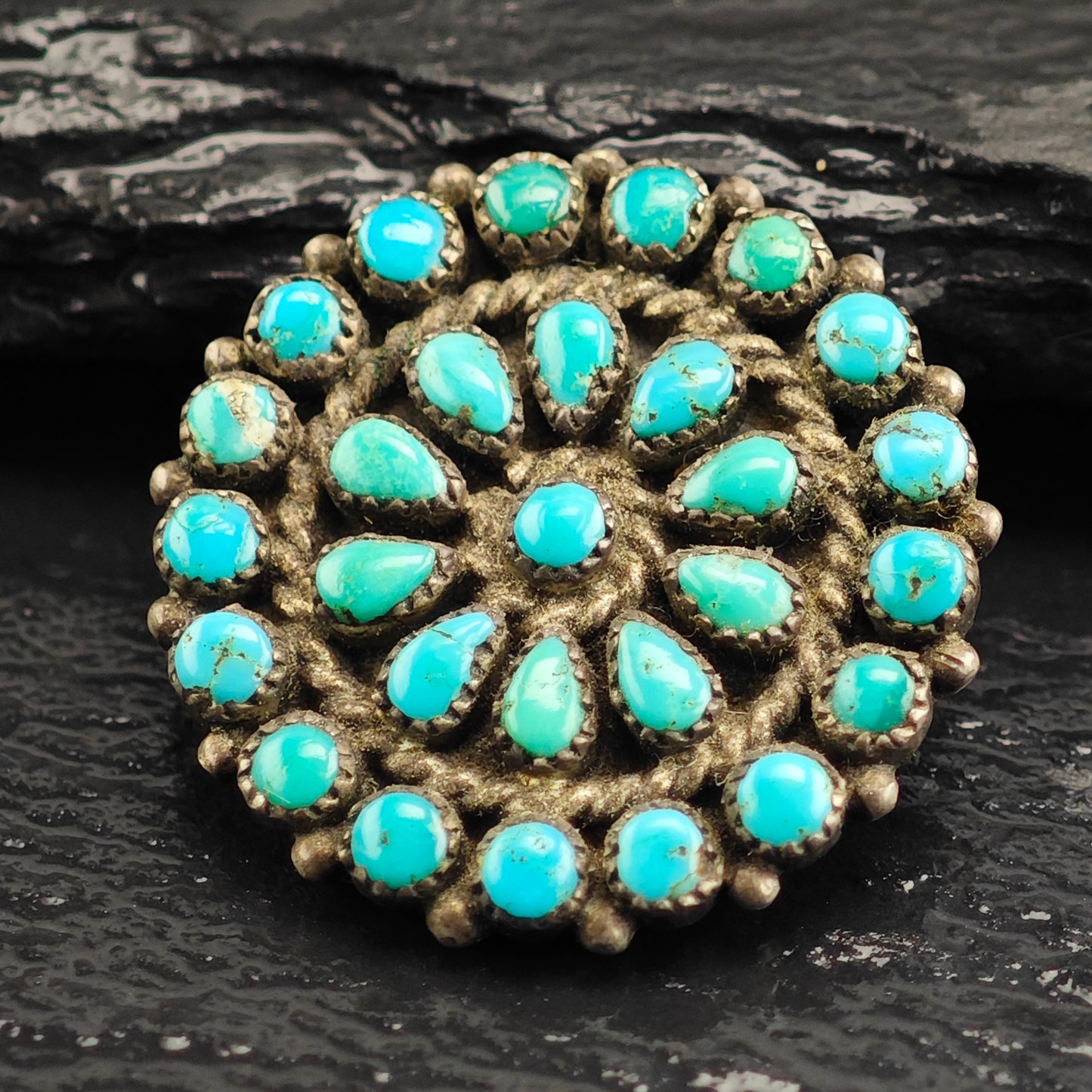 Zuni, Native American Turquoise Cluster Sterling Silver Brooch B2208