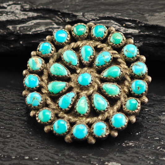 Zuni, Native American Turquoise Cluster Sterling Silver Brooch B2208