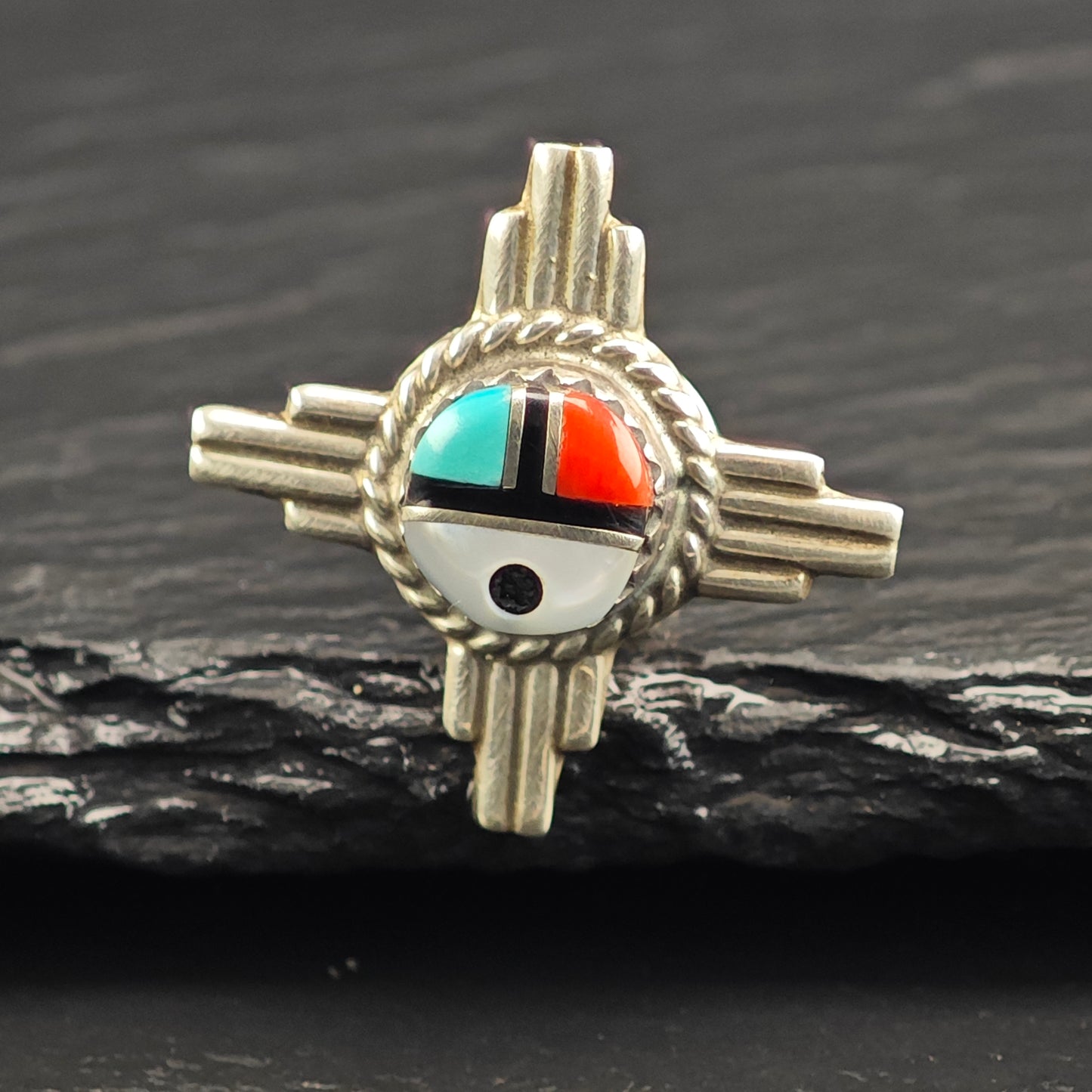 Sunface, Multi-stone Sterling Silver Pin B2209
