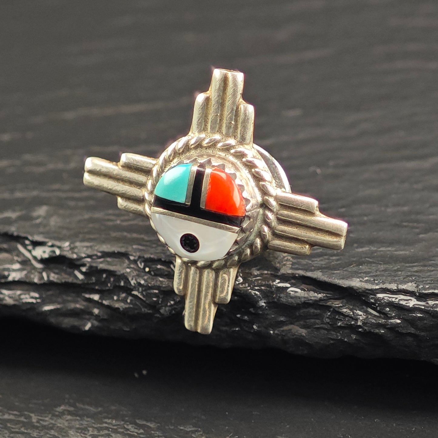 Sunface, Multi-stone Sterling Silver Pin B2209